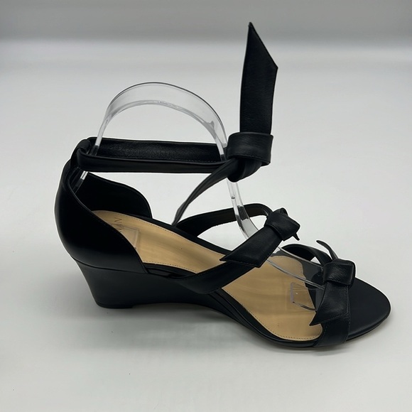 Alexandre Birman - Lolita Giana Anabela Black Leather Bow Embellished Wedge 38 - Picture 12 of 15